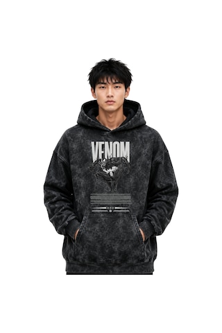 Sevbano Venom Kahraman Baskılı Unisex Oversize Yıkamalı Premium Hoodie Sw Siyah