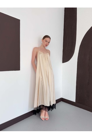 Verymoda Dantel Detaylı Saten Elbise D3022 Taş