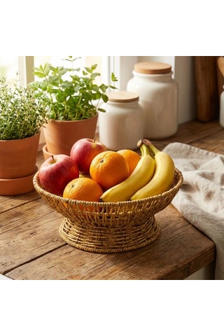 28 Cm Plastik Rattan Servis Çanağı Doğal Hasır Görünümlü Dekoratif Meyve, Ekmek Ve Sunum Kasesi 5