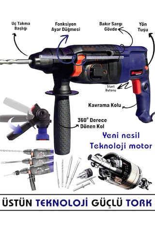 Schmıtzer 3'lü Set Sch-2603m Pro 850 W Sds Plus Metal Şanzuman Profesyonel Darbeli Matkap Kırıcı Delici 26mm Hilti