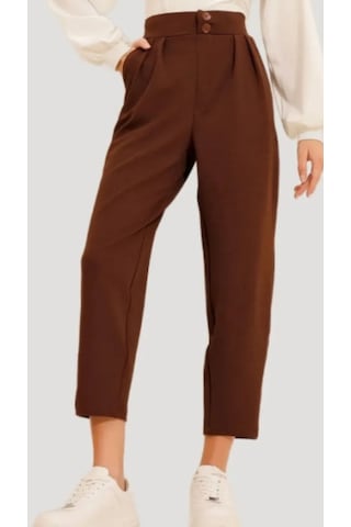 Çift Düğmeli Havuç Model Bilek Boy Kadın Kumaş Pantolon Kahverengi