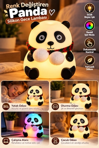 Yatak Odası Çocuk Odası İçin Renk Değiştiren Panda Silikon Gece Lambası Diğer