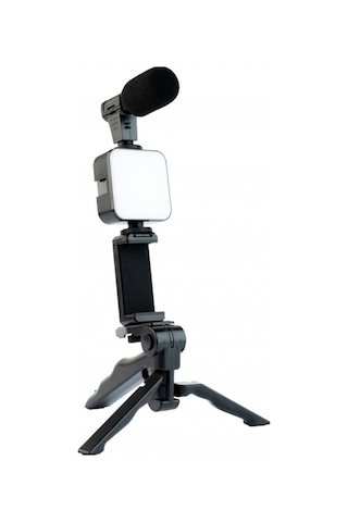 Profesyonel Vlogging Seti Video Kiti Tripod Mikrofon Led Işık Tel