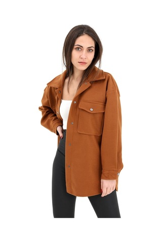 Çıtçıtlı Cepli Kaşe Gömlek Ceket - Kahverengi-kahverengi Kahverengi