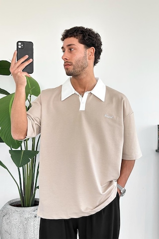 Krem Bound Polo Yaka Outplenty Premium Oversize Tişört Krem