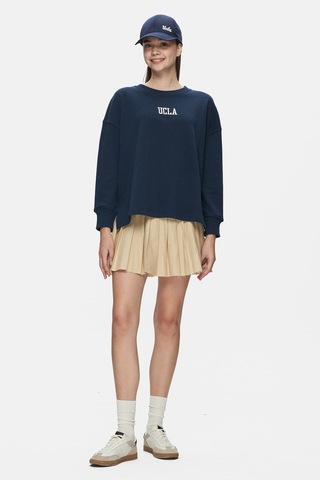 Ucla Olvera Lacivert Bisiklet Yaka Nakışlı Loose Fit Kadın Sweatshirt Lacivert