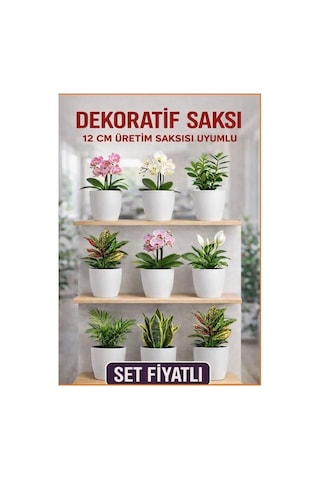 Hüskon Ticaret Dekoratif Saksı Seti 9 Adet - 12 Cm Üretim Saksısına Uyumlu, Beyaz Saksı - Modern Çiçek Saksısı