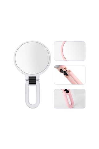 Moveevo 10x Büyüteçli El Aynası Katlanır Saplı Çift Taraflı Taşınabilir Seyahat Büyüteçli El Aynası Kaideli Makyaj Aynası