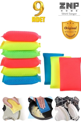 Sponge Petek Dokulu Bulaşık Süngeri Çok Renkli 9'lu
