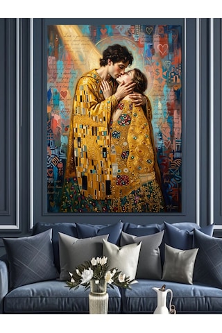 Gustav Klimt Öpücük Modern Yorumu Dekoratif Kanvas - Mdf Ahşap Tablo