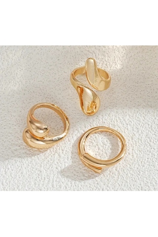 Girift Vintage Ydora 3 Adet Gold Yüzük Seti Altın