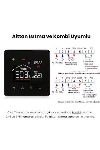 Wifi Kablolu Akıllı Oda Termostatı Tuya - Smart Life Uyumlu