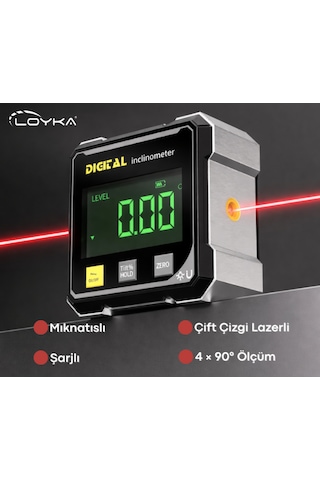 Loyka 5521 Dijital Eğim Ölçer Mıknatıslı Çift Çizgi Lazerli