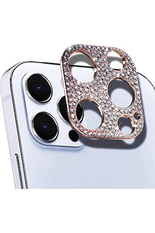 Ally iPhone Uyumlu 12 Pro Max Kamera Koruyucu Lens Diamond Taş İşlemeli- 5775 Pembe