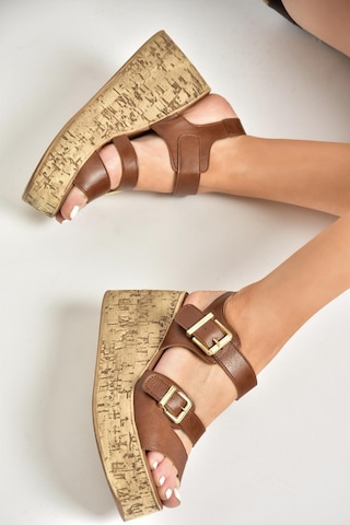 Fox Shoes U996752009 Taba Dolgu Topuklu Kadın Ayakkabı Taba-suni Deri