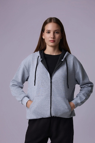 Defys Kadın Kapüşonlu Fermuarlı Oversıze Sweatshırt Kırçıllı Gri Melanj - 527346818 Kırçıllı Gri Melanj