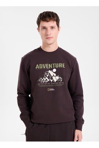 National Geographic N6wm-swt4347 Kahverengi Relaxed Baskılı Erkek Sweatshirt Kahve
