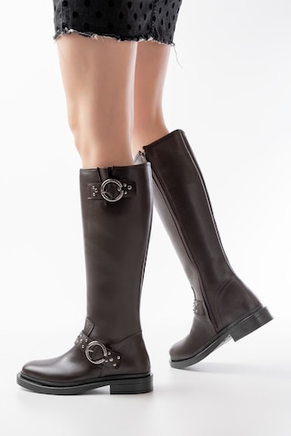 2024-3004 Kahverengi Toka Aksesuarlı Lastikli Fermuarlı Günlü... Kahve Rengi