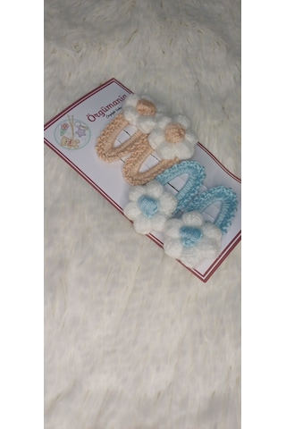 Amigurumi Toka - Çıtçıtlı El Örgüsü Toka 2 Çift Açık Mavi