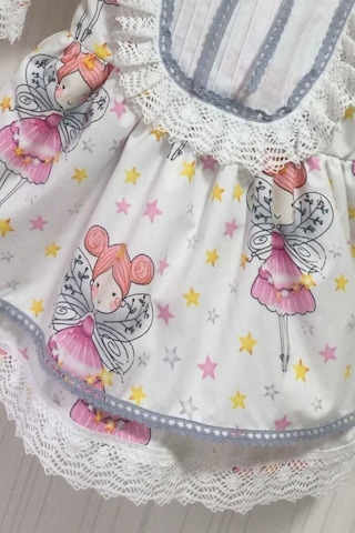 Dantel Detaylı Peri Kız Desenli Kız Çocuk Bebek Tasarım Elbise 001