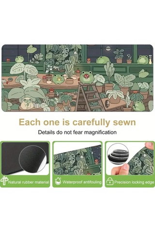 Sevimli Kurbağa Yeşil Mouse Pad, Kaymaz Kauçuk Tabanlı Masa Matı Çeşitli Boyutlarda 300 X 600 X 2 Mm