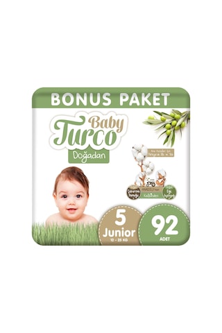 Baby Turco Doğadan Bebek Bezi 5 Numara Junior Bonus Paket 92 Adet