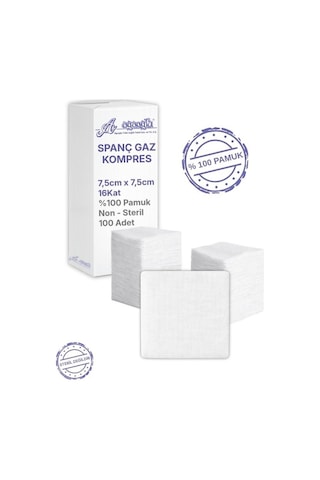 Ağaoğlu Spanç Gazlı Bez 7,5x7,5cm 16 Katlı 100 Adet