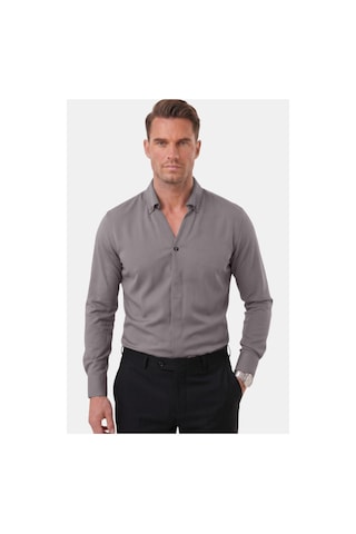 Deepsea Füme Slim Fit Kolay Ütülenebilir Açık Dik Yaka Likralı Erkek Gömlek 2602615