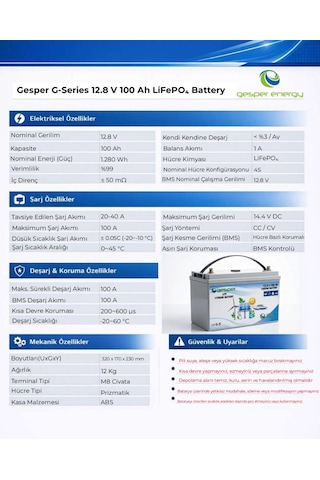 Gesper 12.8 V 100 Ah Lifepo₄ Lityum Akü