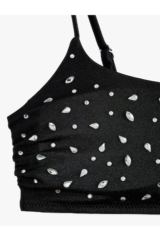 Koton Taşlı Bralet Bikini Üstü Siyah 6sak10167mm