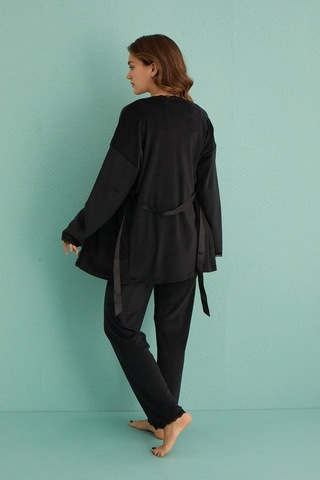 Kadife Sabahlıklı Üçlü Takım Siyah13402 Siyah