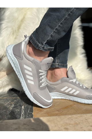 Günlük Erkek Sneaker Fileli Bağcıklı Rahat Esnek Dikiş Detaylı Yürüyüş Spor Ayakkabı 1453 Buz - Beyaz