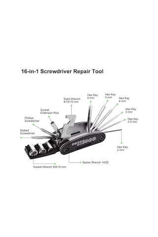 Robesbon 15 Fonksiyonlu Bisiklet Alyan Anahtar Seti Siyah