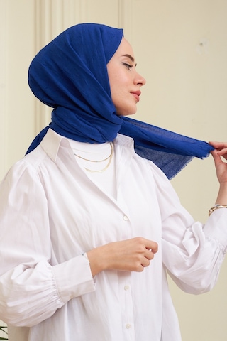 Bambu Şal Tesettür, Pamuklu, Hafif, Rahat, Şık, Yüksek Kalite, Hijab, Shawl, Original, Lux Saks Mavi