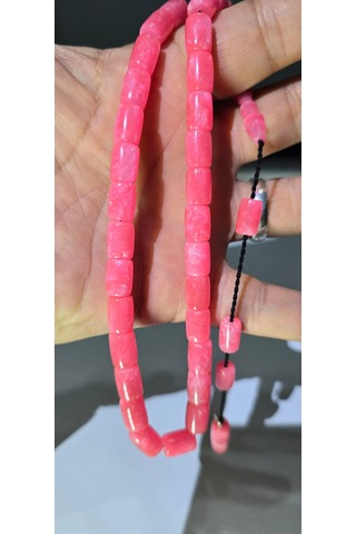 Ağır Püsküllü Pembe Sentetik Opal Tesbih Açık Pembe