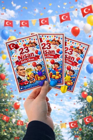 10 Adet 23 Nisan Şeker Ve Balon Konulabilen Tebrik Kartı 10'lu Set Sınıf Dağıtımlık Hediyelik Kart