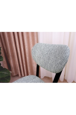 StarMall Bohem Jakarlı Sandalye Kılıfı Çubuk Desen 1 Adet Taş Gri