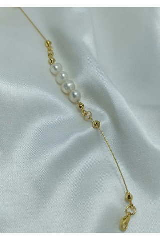 İnci Mode 24k Altın Kaplama Gerçek İnci Tasarım Bileklik Beyaz Tek Ebat Gold