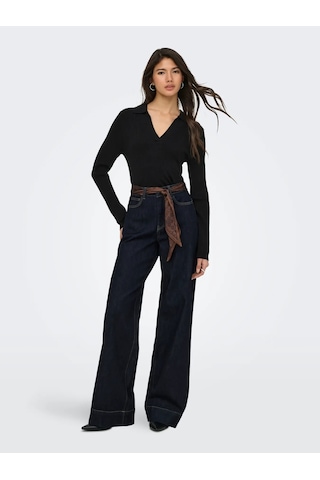 Only Onlkaya Ls Polo Knt Noos Kadın Polo Yaka Triko Kazak 15344841 Siyah