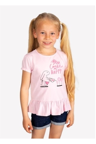 Etek Ucu Fırfırlı Kız Çocuk Tunik -T-Shirt Pembe