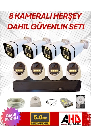 4 İç 4 Dış 8 Kameralı Gece Renkli Sesli 5 Mp 500 Gb Hdd Dahil Ahd Güvenlik Kamera Seti - St58500sw