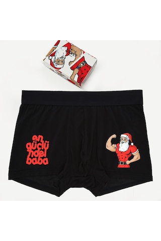 Erkek Yılbaşı Hediyesi Siyah En Güçlü Noel Baba Boxer Siyah