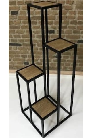 Çiçeklik Zlf Dekoratif Kule Model Metal Transmisyon Çelik Siyah Statik Boya Ahşap tabla El Yapım