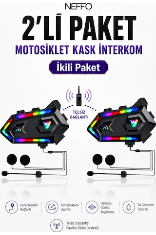 V20 Max 2'li Set 5.3 Bluetooth Motosiklet Kask Kulaklık Intercom Işıklı, Gürültü Engelleme, Uzun Pil