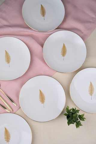 Tabak Evi Porselen Natura Fern Altın Yaldız Pasta Tabağı 20,50cm 6 Lı Çok Renkli