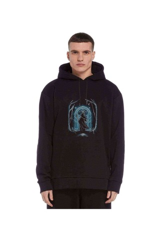 Of The Rings Speak Friend Metal Baskılı Siyah Erkek Sweatshirt