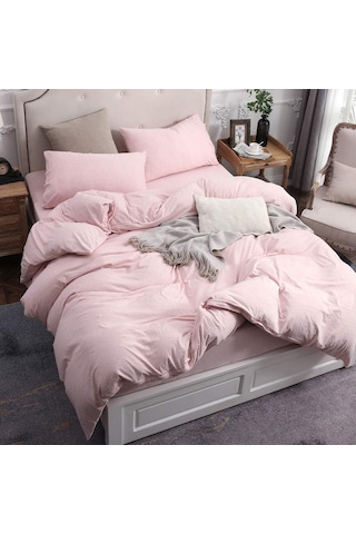 Soft Pink Çarşafı Lastikli Çift Kişilik Nevresim Takımı