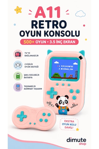 A11 Retro Oyun Konsolu 500 Oyunlu 3.5 İnç Ekran 2 Kişilik Tv Bağlantılı