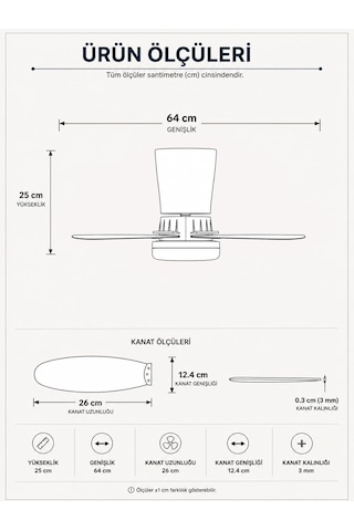 42w Tavan Vantilatörü Led Avize Armatür 64cm 5 Kanat 6 Kademeli Fan Ters Dönüş Ve Gece Lambası Modu Uzaktan Kuman