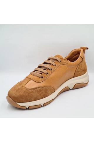 Mammamia D26ya-3575 Taba Renk Hakiki Deri Lastik Bağcıklı Kadın Günlük Casaul Sneaker Ayakkabı Taba